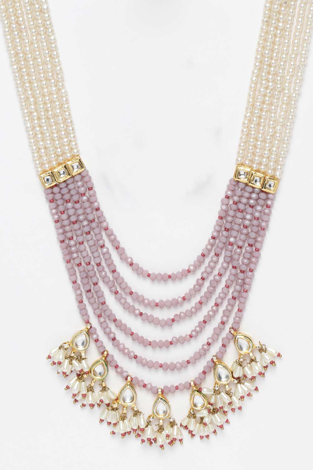 Purple And Red Gold-Plated Kundan And Pearls Bead Necklaces