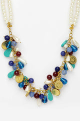 Blue And Maroon Gold-Plated Pearls And Natural Stones Bead Necklaces