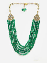 Green And Cream Gold-Plated Kundan And American Diamonds Layered Necklace