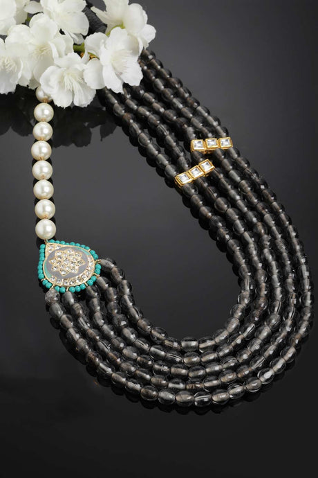 Black Kundan And American Diamonds Layered Necklace