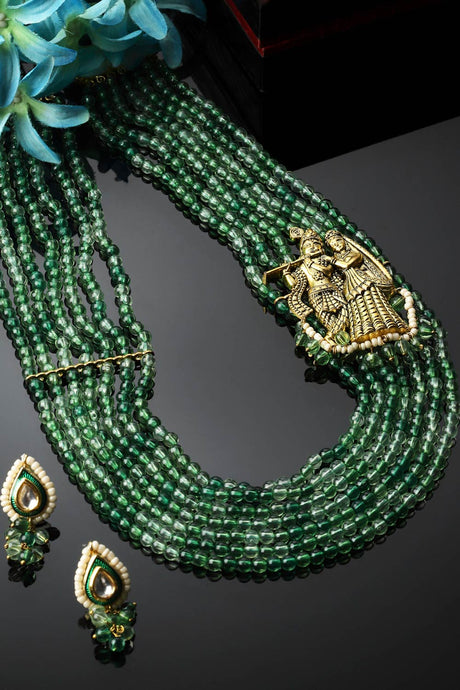 Green And Gold Necklace With Earring Jewelry Set Kundan And Pearls