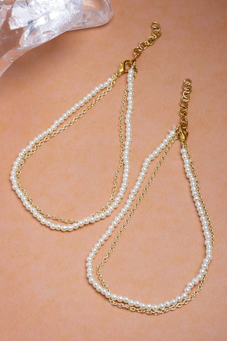 Gold And White Gold-Plated Pearls And Natural Stones Anklet
