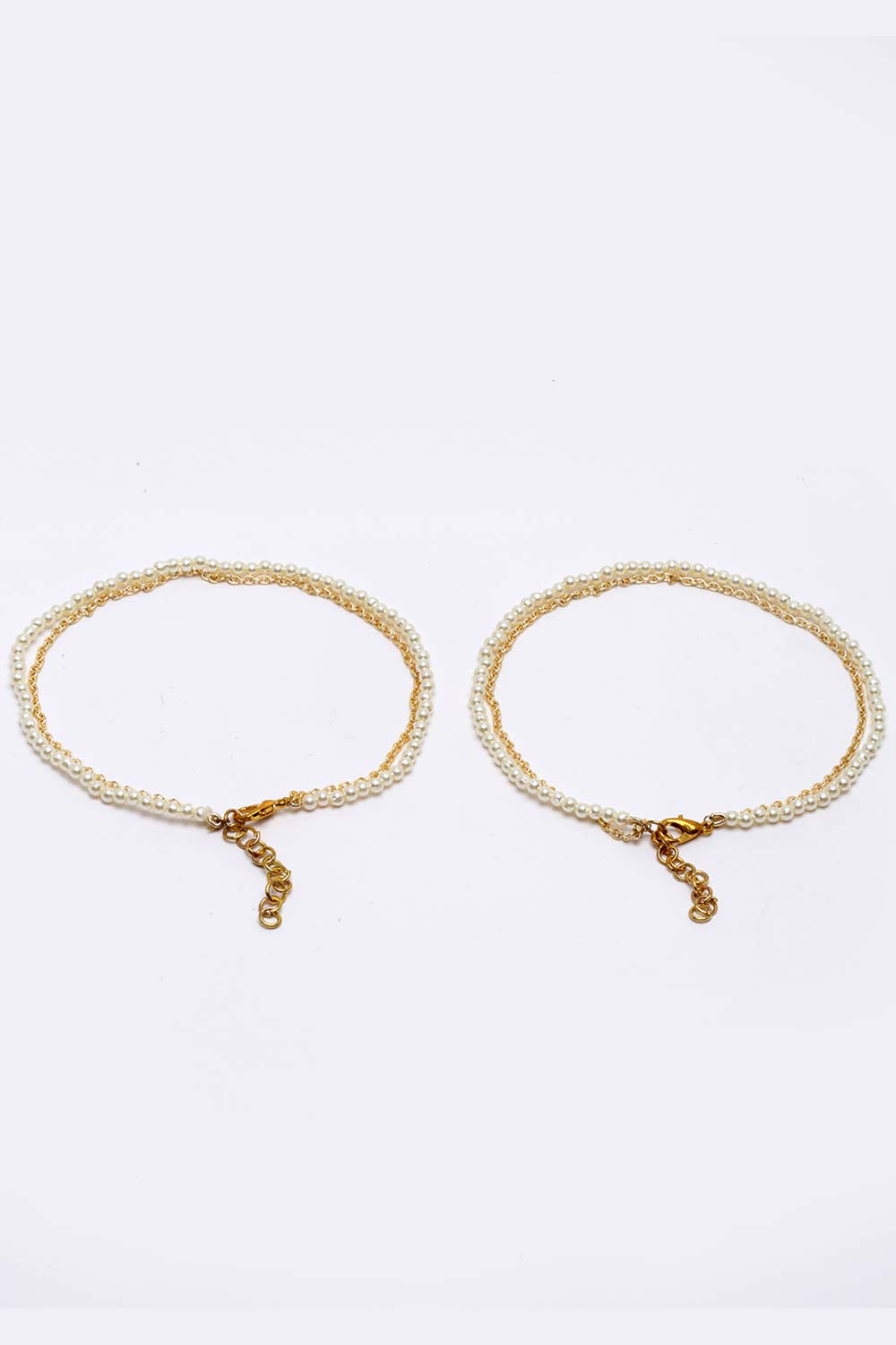 Gold And White Gold-Plated Pearls And Natural Stones Anklet