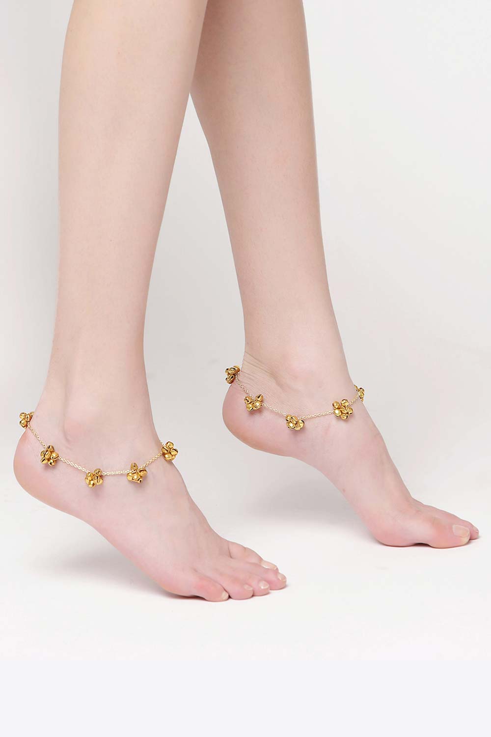 Gold Gold-Plated Natural Stones And Ghungroo Anklet