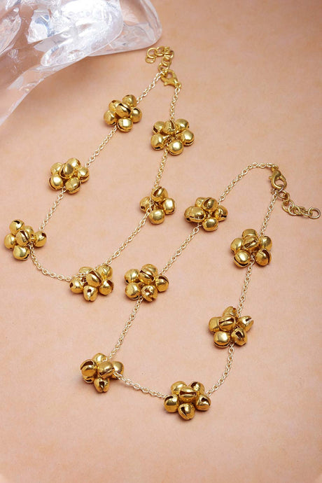 Gold Gold-Plated Natural Stones And Ghungroo Anklet
