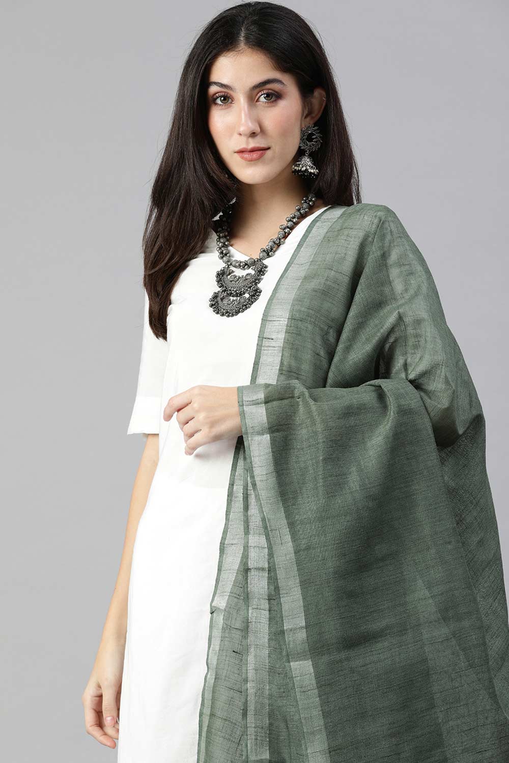 Olive Silk Blend Bhagalpuri Handloom Causal Dupatta