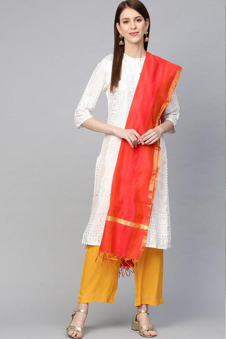 Buy Silk Blend Woven Design Dupatta in Red