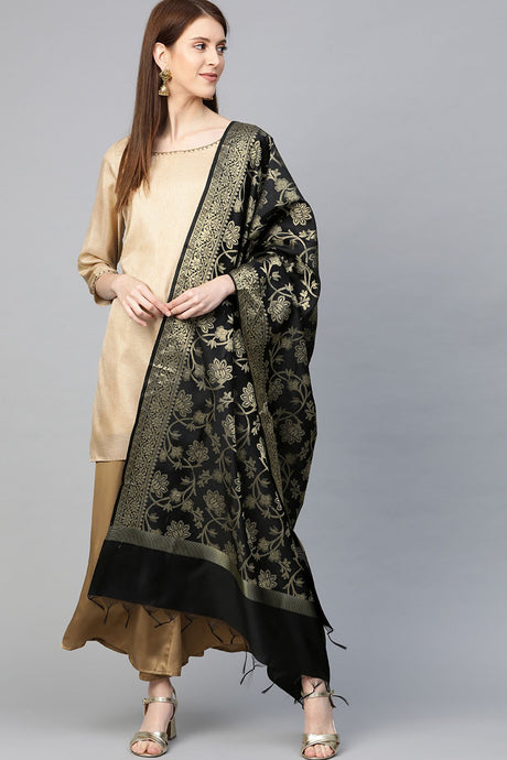 Buy Silk Blend Woven Design Dupatta in Black