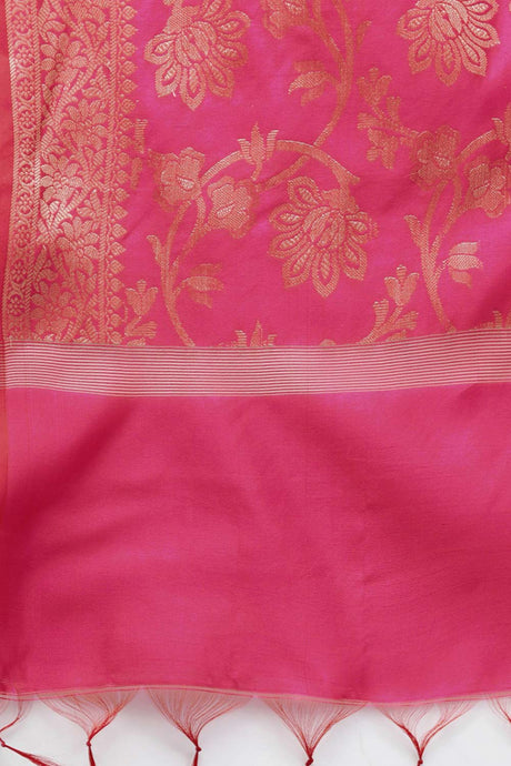 Buy Art Silk Zari Woven Dupatta in Pink Online - Back