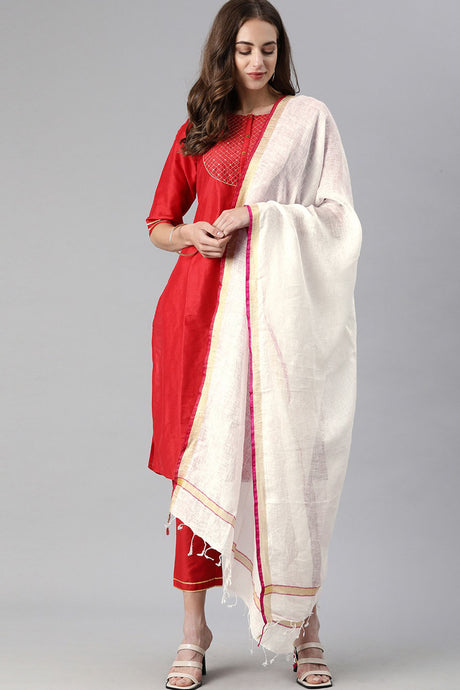 Buy Linen Woven Design Dupatta in White