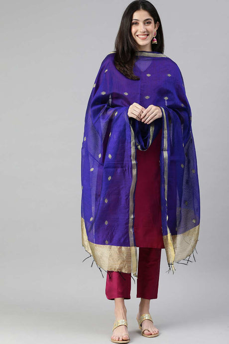 Blue Silk Blend Bhagalpuri Handloom Causal Dupatta