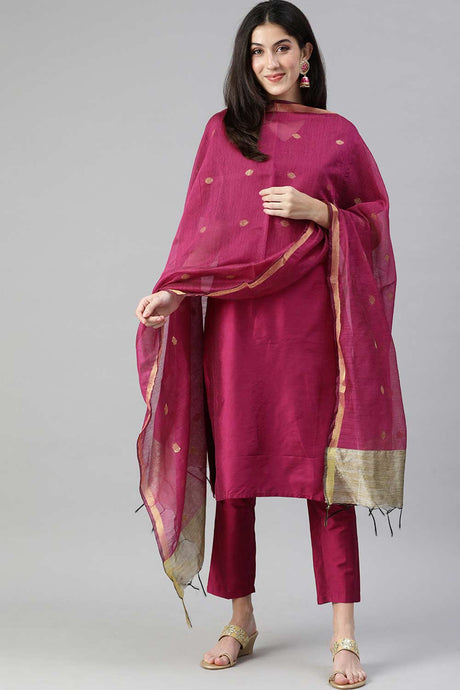 Magenta Silk Blend Bhagalpuri Handloom Causal Dupatta