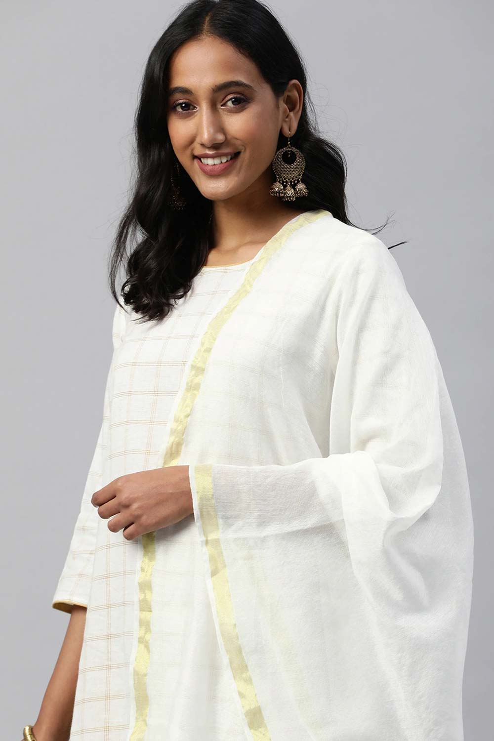 Silk Blend  Dupatta In White