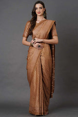 Mustard Dola Silk Geometric Block Print Saree