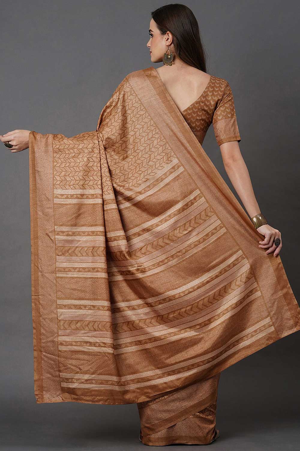 Mustard Dola Silk Geometric Block Print Saree