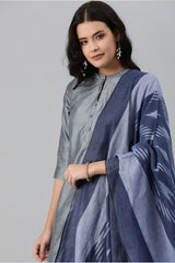 Buy Pure Cotton Woven Design Dupatta in Navy Blue
