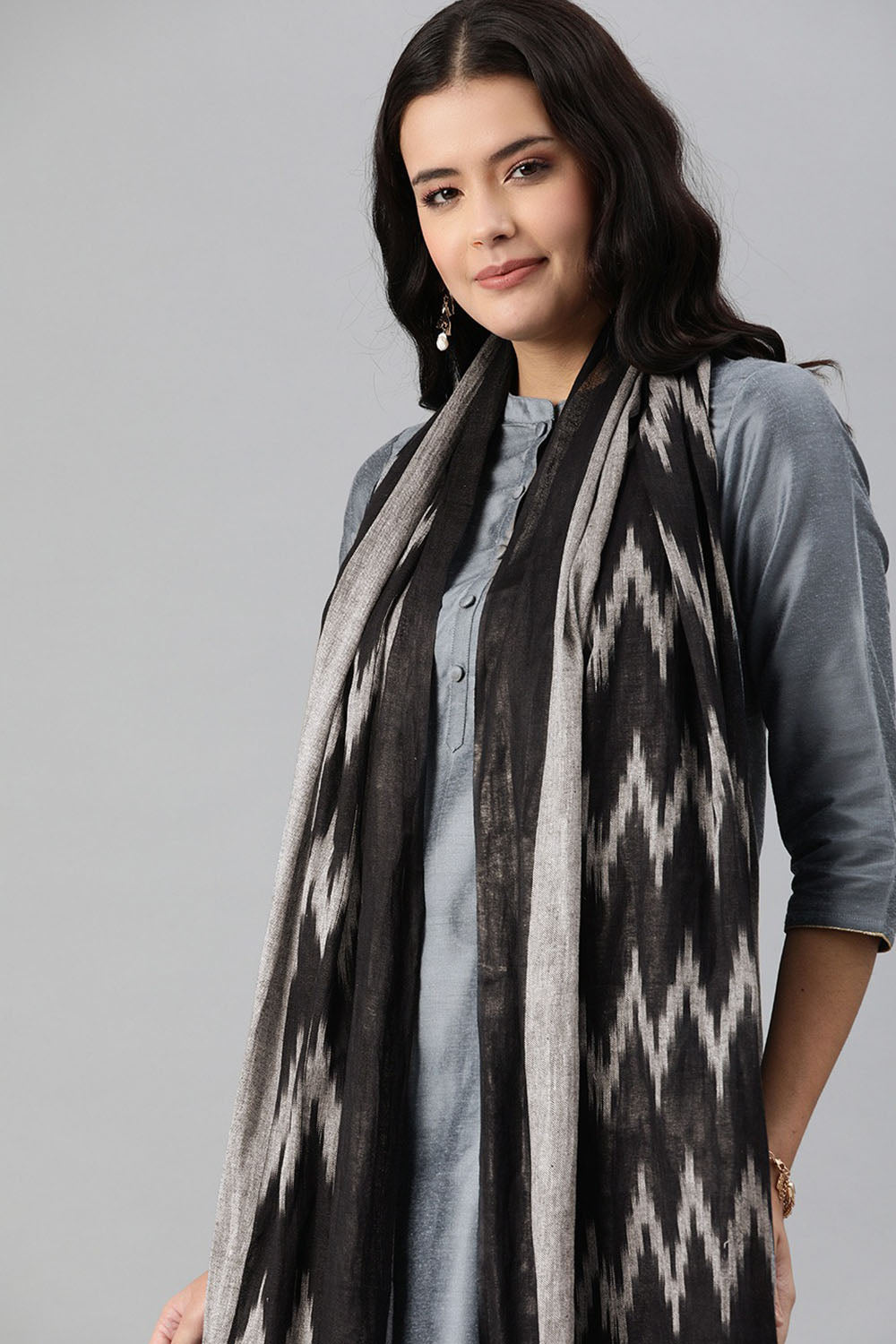 Buy Pure Cotton Woven Design Dupatta in Grey