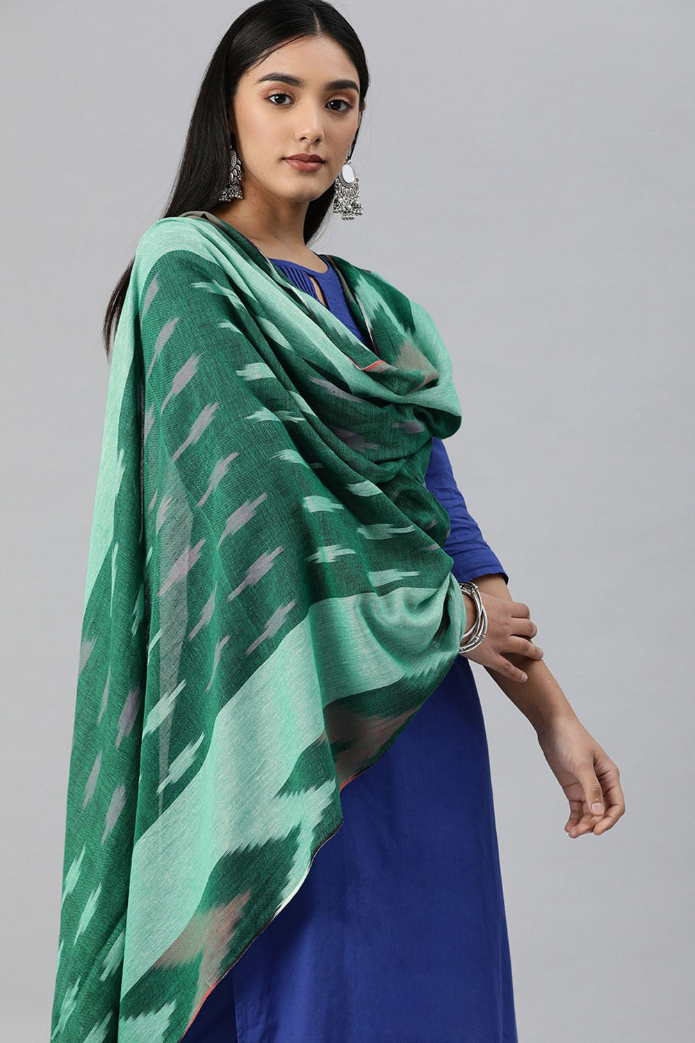 Buy Pure Cotton Woven Design Dupatta in Green