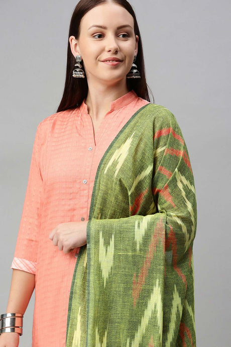 Buy Pure Cotton Ikat Printed Dupatta in Green Online
