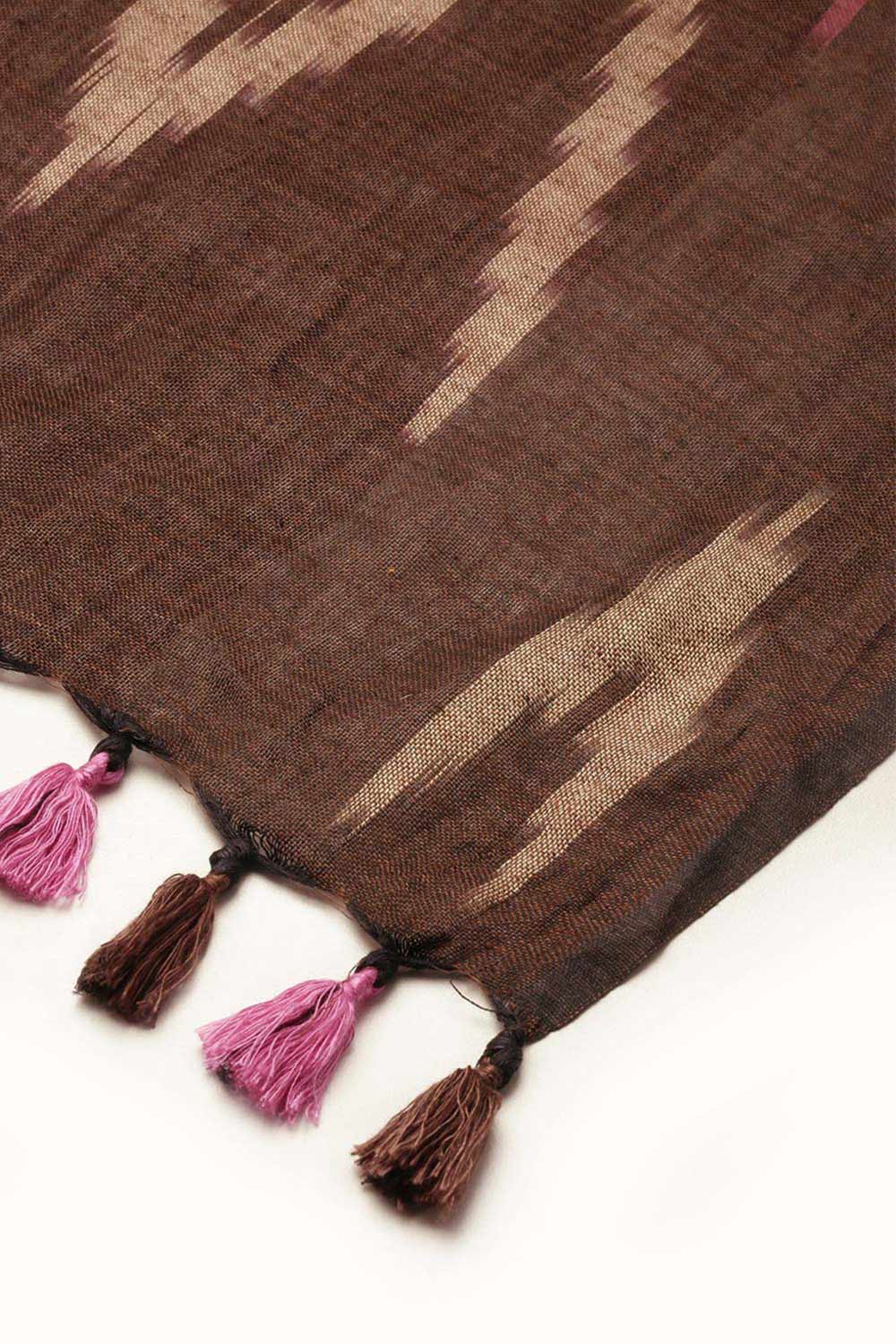 Buy Pure Cotton Ikat Printed Dupatta in Brown Online - Front