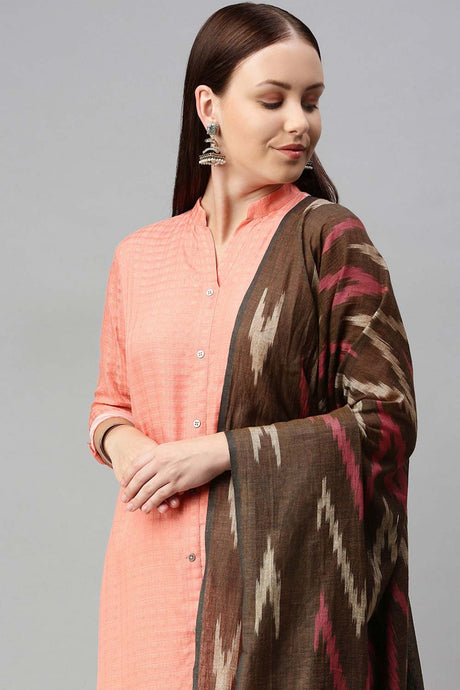 Buy Pure Cotton Ikat Printed Dupatta in Brown Online