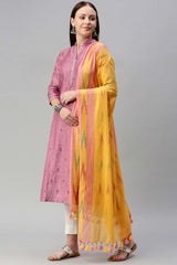 Buy Pure Cotton Ikat Printed Dupatta in Yellow Online - Back