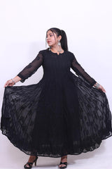 Chikankari Dreamy Anarkali In Black