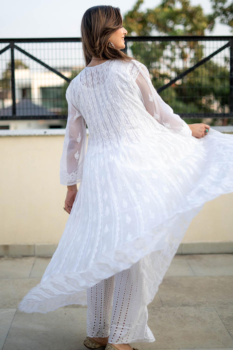 White shop lace anarkali