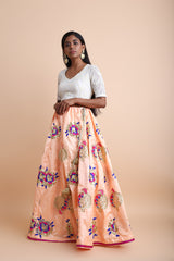 Satin Art Silk Embroidered Skirt In Peach