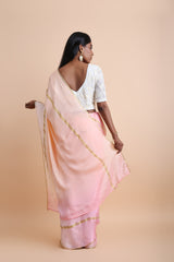 Faux Georgette Foil Print Saree In Pink