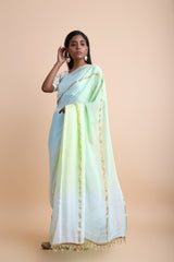 Faux Georgette Lace Saree In Blue And Green