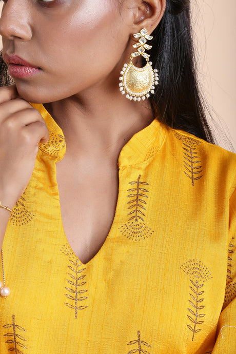 Rayon Printed Kurta Top In Yellow