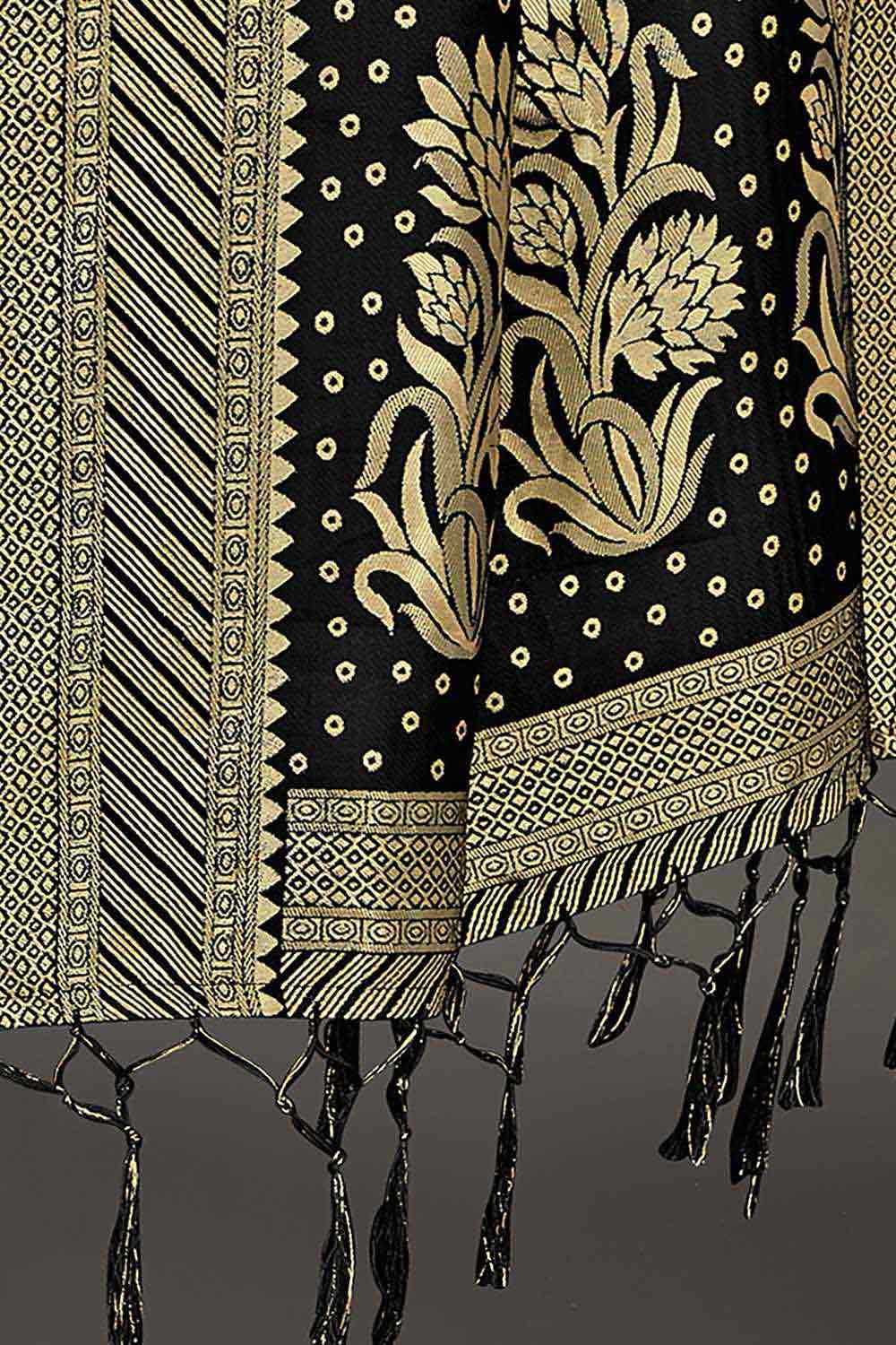 Silk Blend Black Woven Design Celebrity Saree