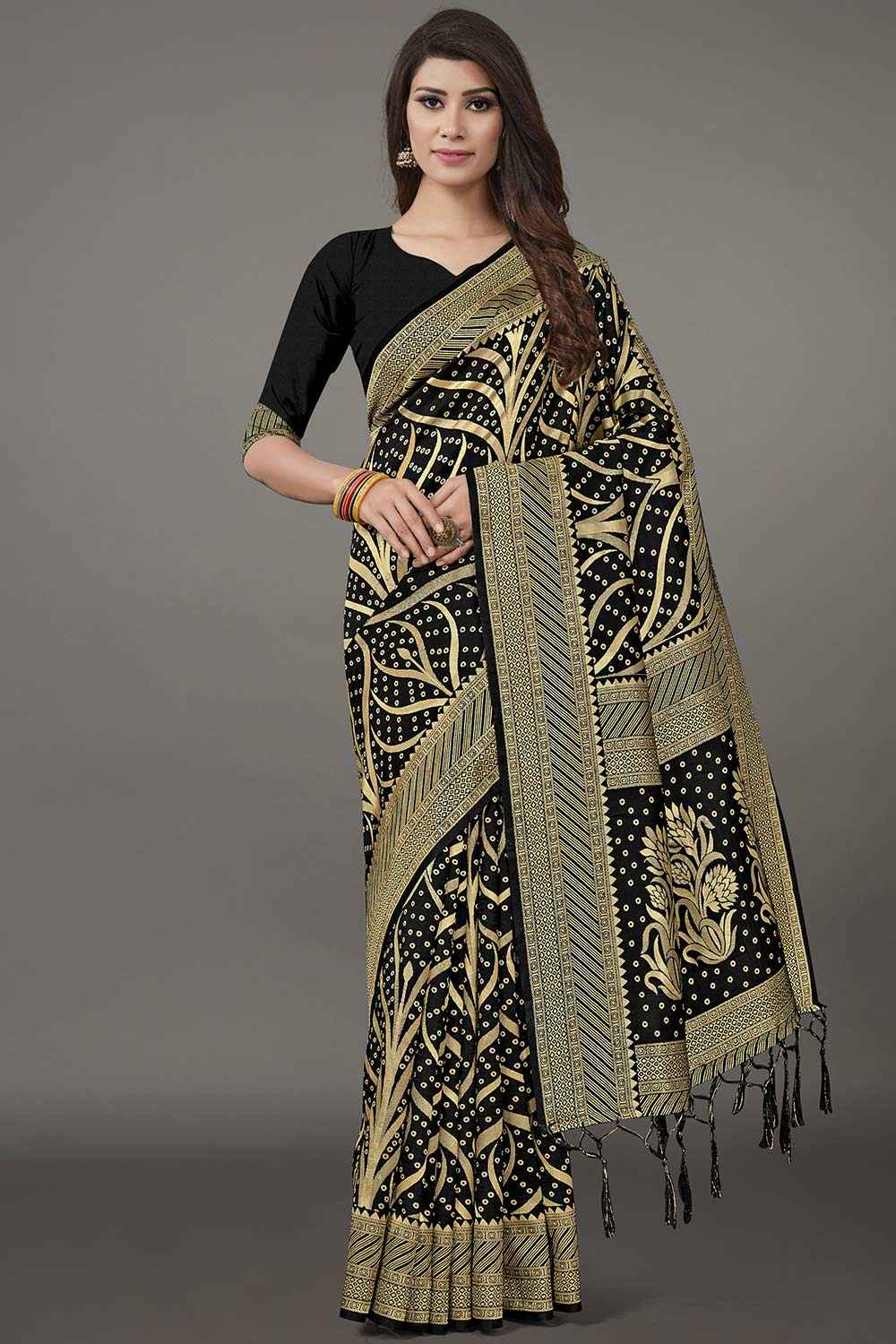 Silk Blend Black Woven Design Celebrity Saree