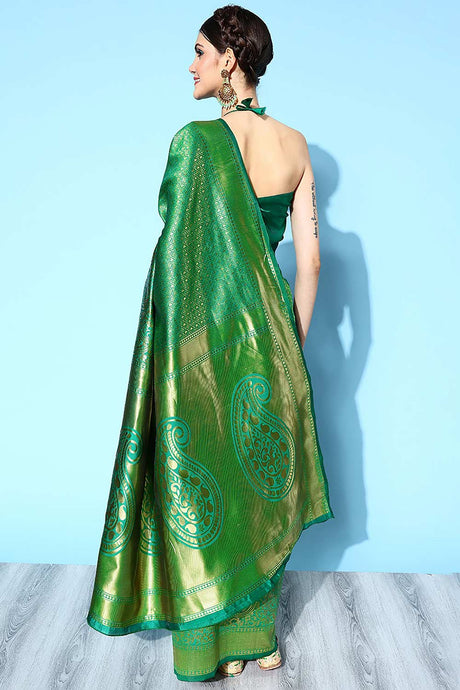 Silk Blend Green Woven Design Designer Saree