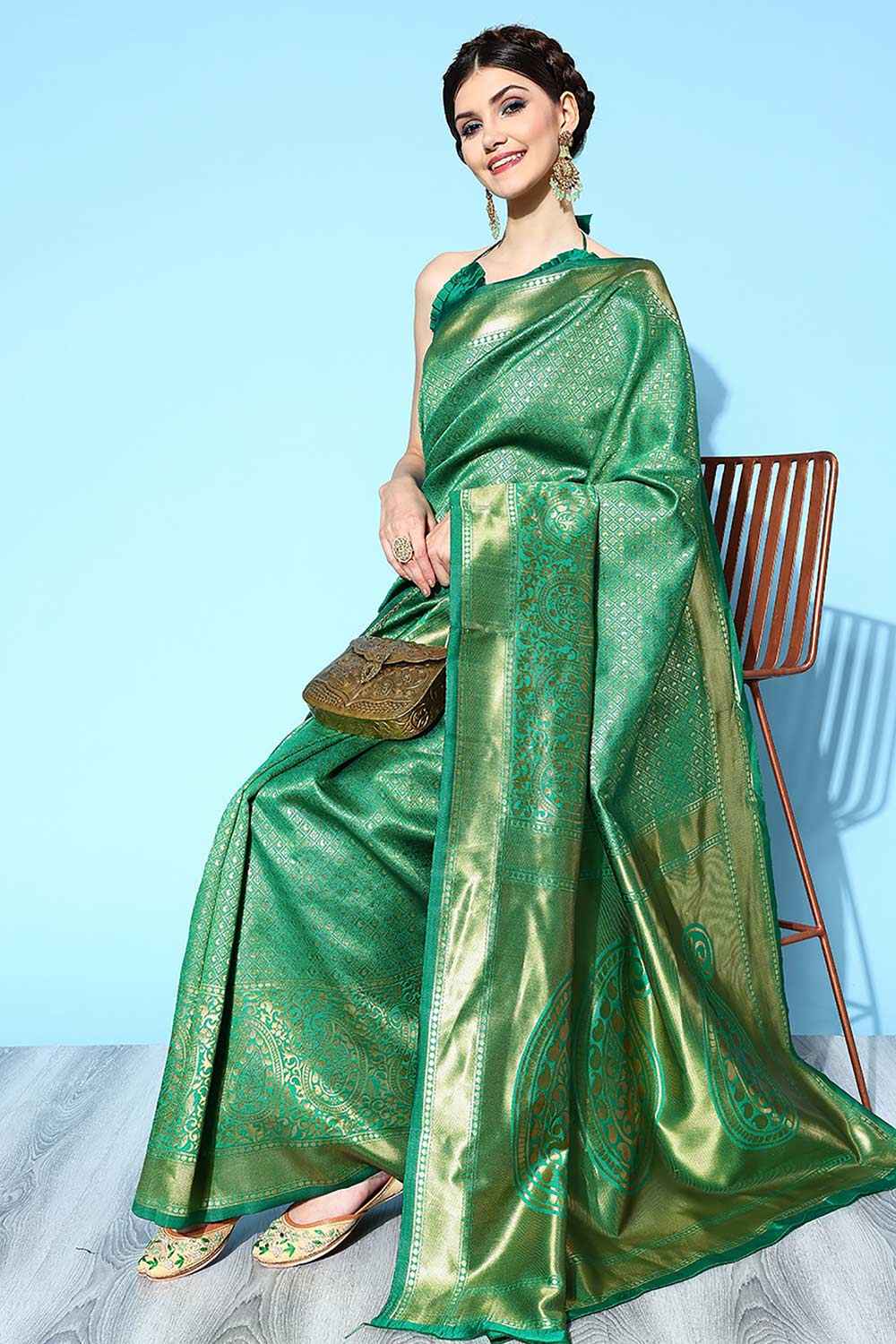 Silk Blend Green Woven Design Designer Saree