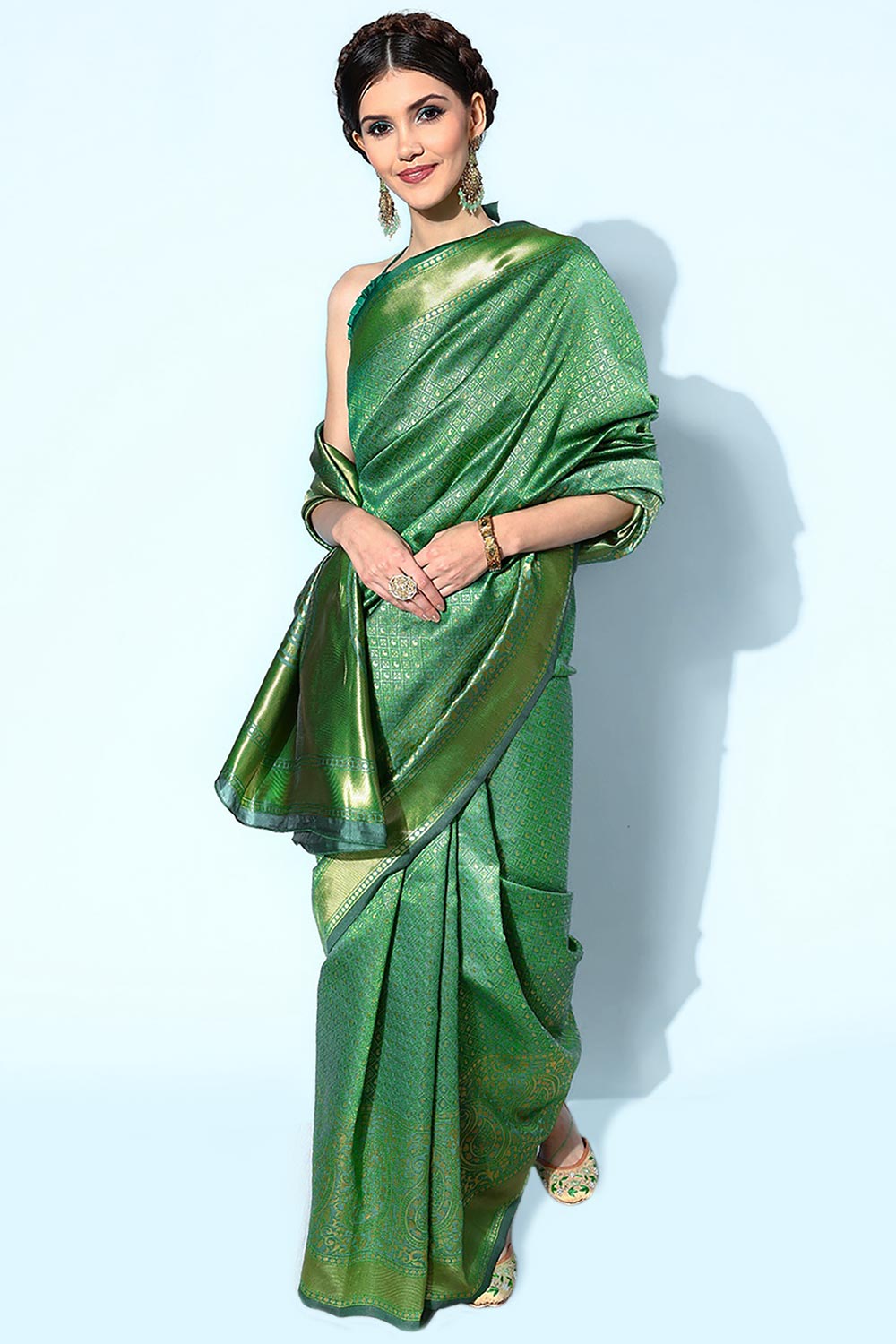 Silk Blend Green Woven Design Designer Saree