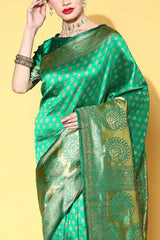 Silk Blend Green Woven Design Designer Saree With Blouse