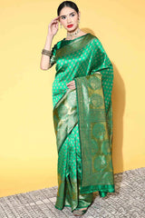 Silk Blend Green Woven Design Designer Saree With Blouse