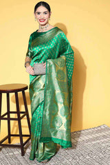 Silk Blend Green Woven Design Designer Saree With Blouse