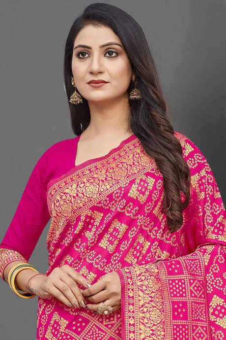 Silk Blend Pink Woven Design Celebrity Saree With Blouse