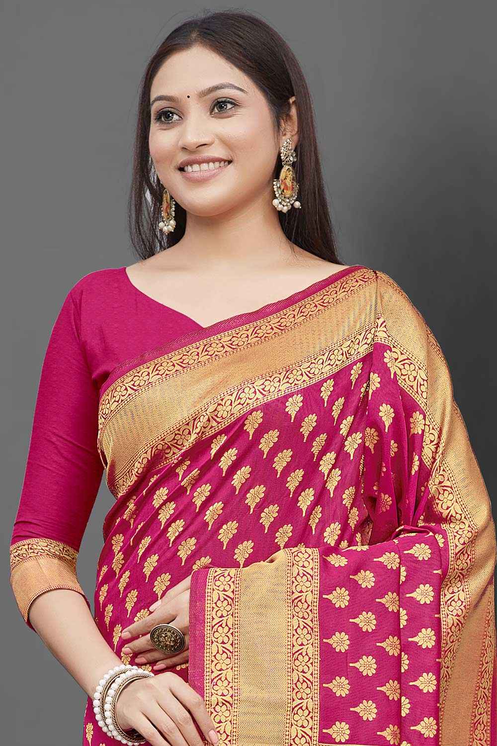 Silk Blend Pink Woven Design Celebrity Saree