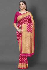 Silk Blend Pink Woven Design Celebrity Saree