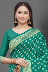 Silk Blend Teal Green Woven Design Celebrity Saree