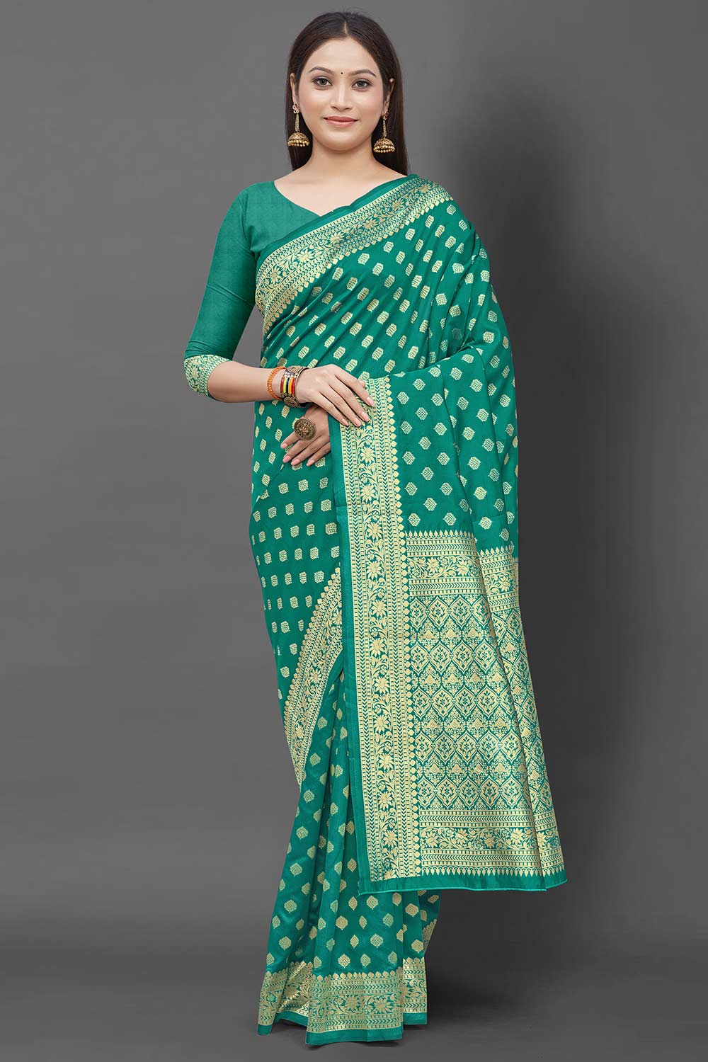 Silk Blend Teal Green Woven Design Celebrity Saree