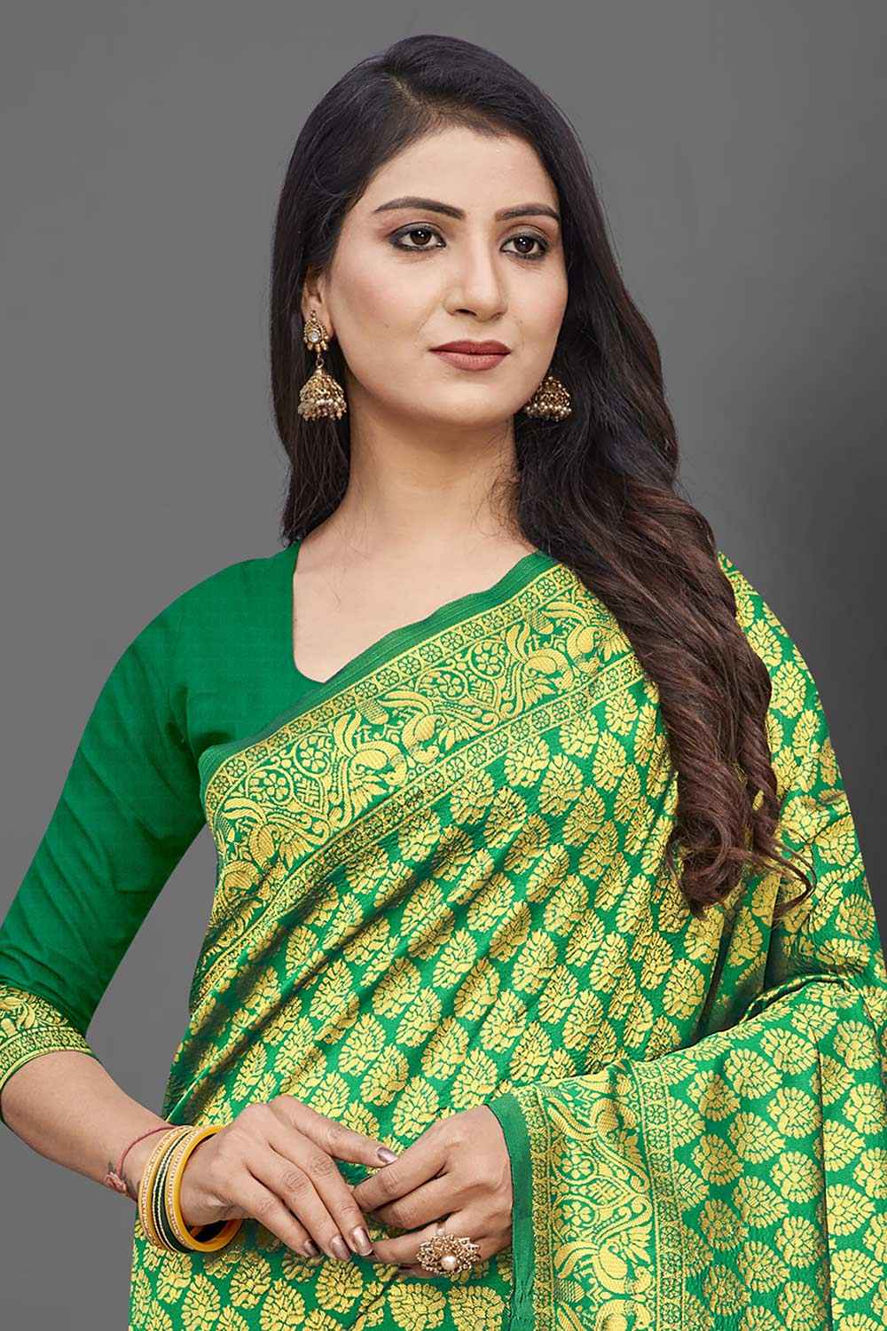 Silk Blend Green Woven Design Celebrity Saree