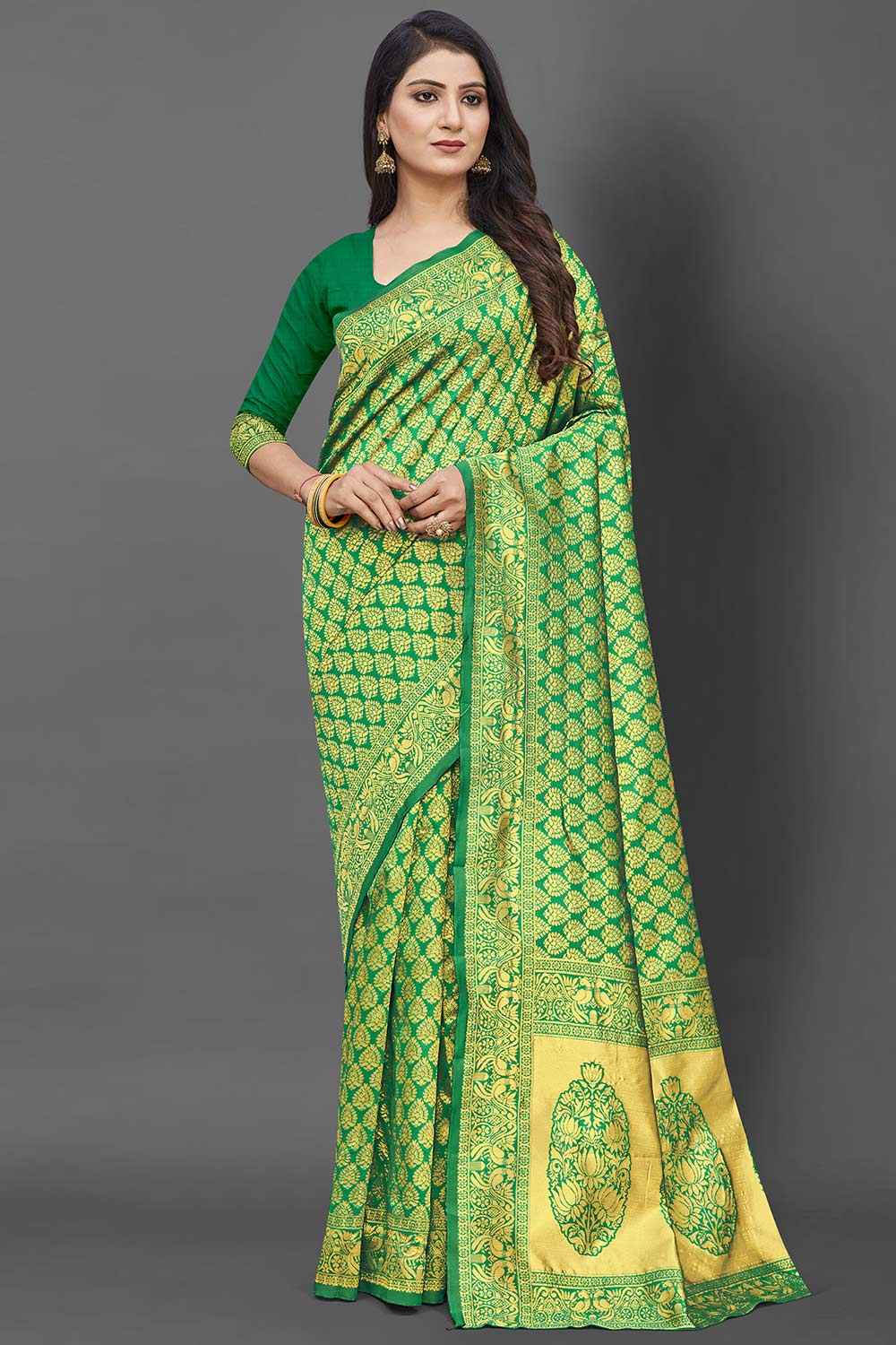 Silk Blend Green Woven Design Celebrity Saree