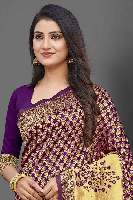 Silk Blend Purple Woven Design Celebrity Saree