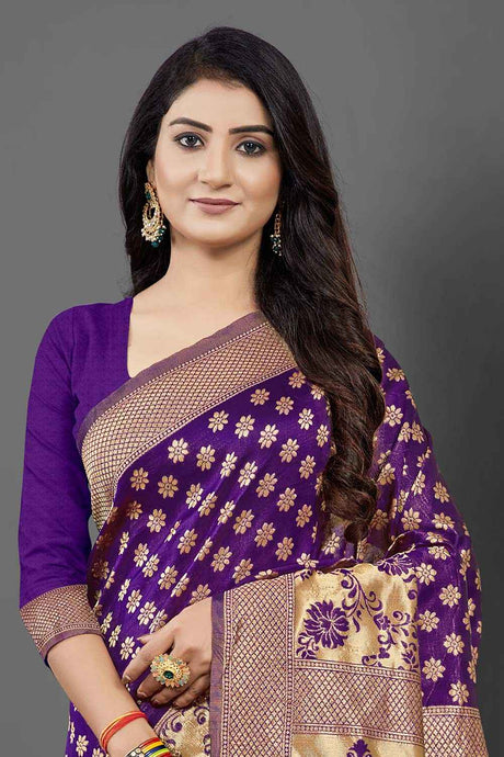 Silk Blend Purple Woven Design Celebrity Saree