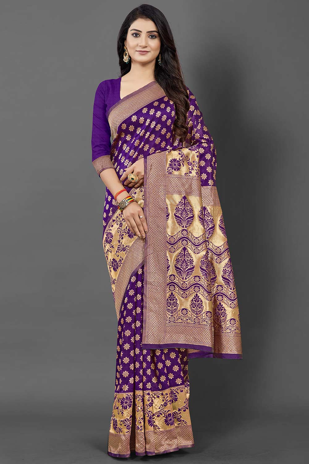 Silk Blend Purple Woven Design Celebrity Saree